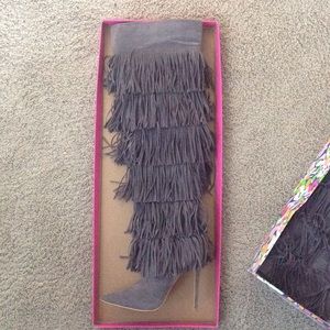 Gray fringe over-the-knee boots!